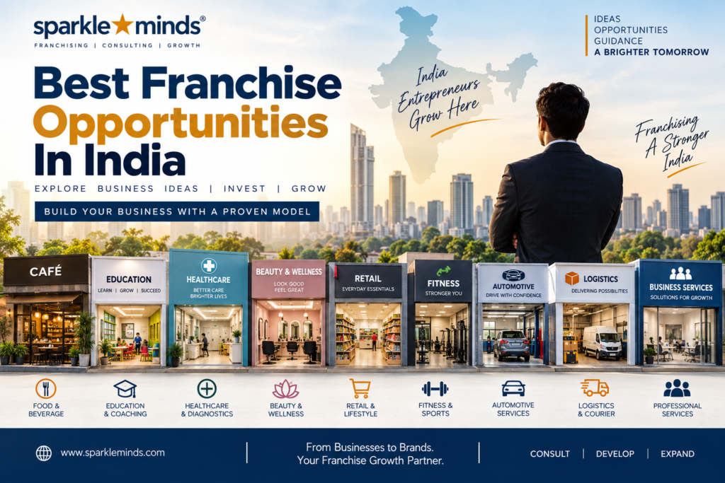 Best franchise opportunities in India across food, education, healthcare, retail, fitness, logistics, and professional services.